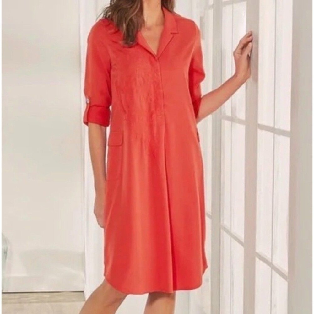 Soft Surroundings Embroidered Popover Shirt Dress Long Sleeve 2CQ09 Womens Large